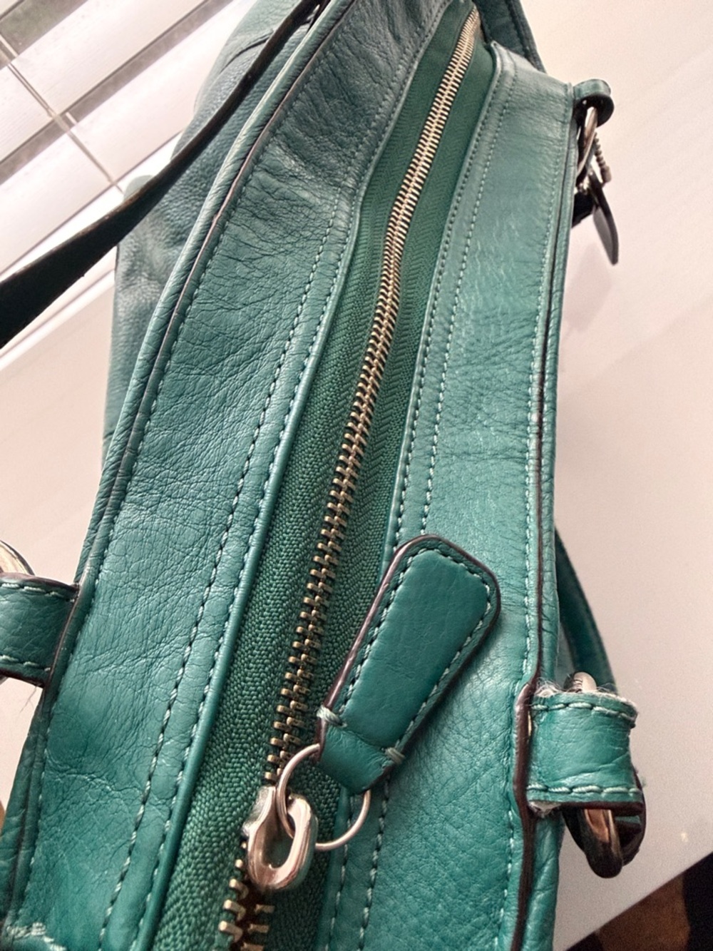 Coach Teal Pebbled Leather Park North South Tote Bag Hangtag Tassel - Picture 11 of 13